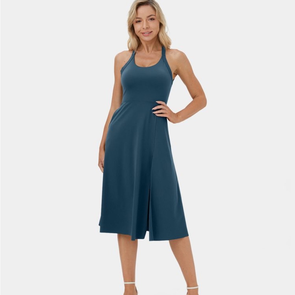 Backless Cut Out Twisted Side Pocket Split Midi Casual Dress